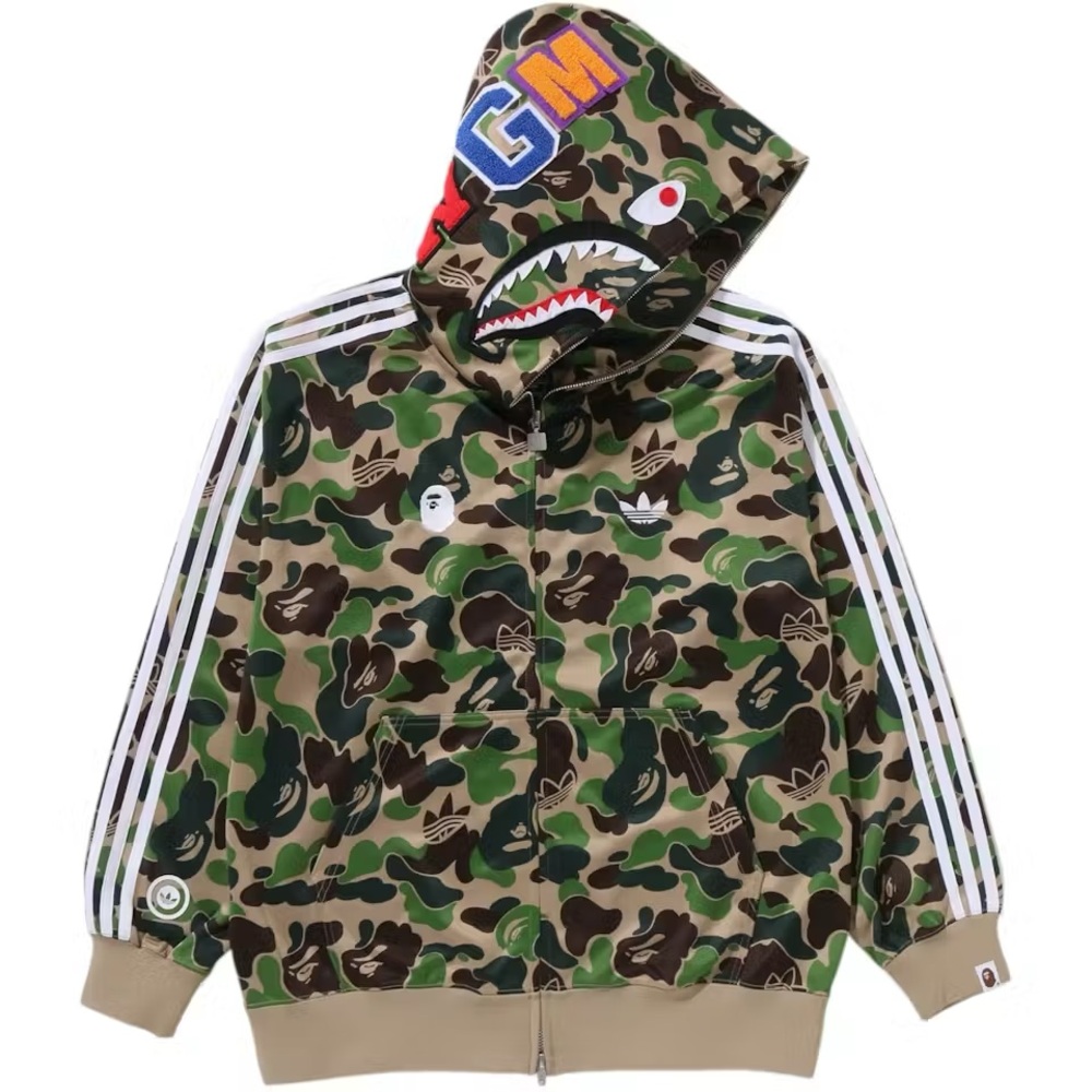 adidas Camo Shark Hooded Jacket in Green and Tan